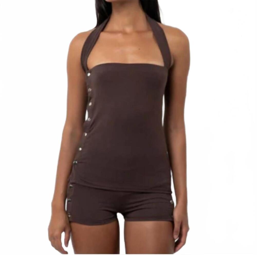 NEW BELLE ANNA women's snap top in brown